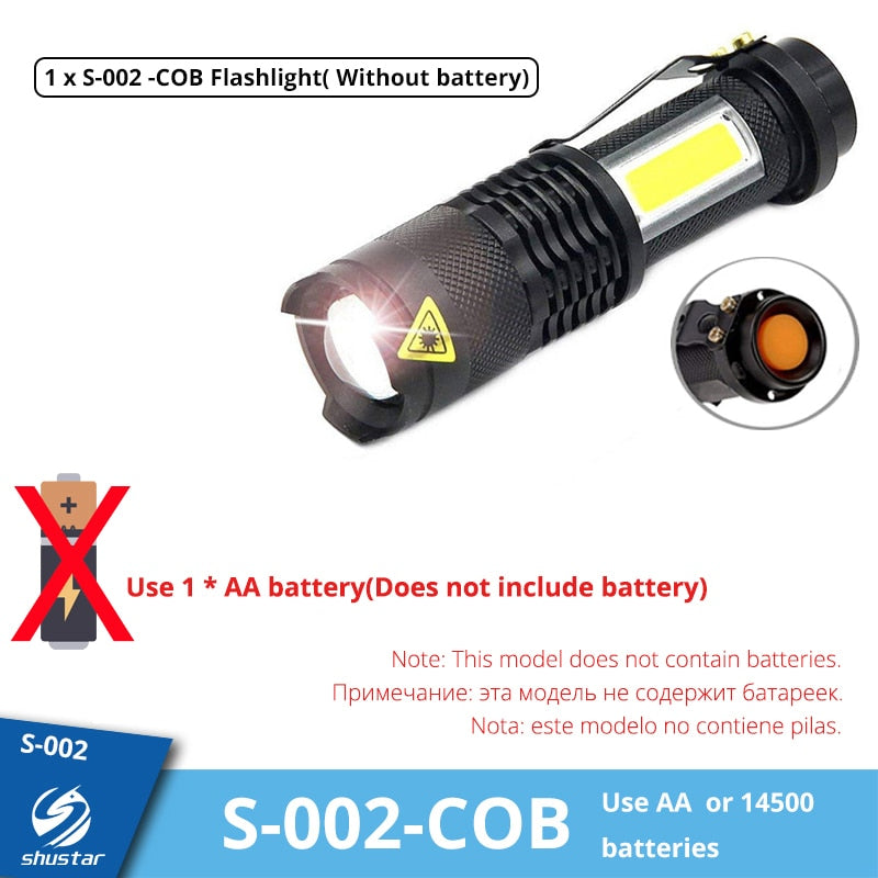 Mini Rechargeable LED Flashlight Use XPE + COB lamp beads 100 meters lighting distance Used for adventure, camping, etc.