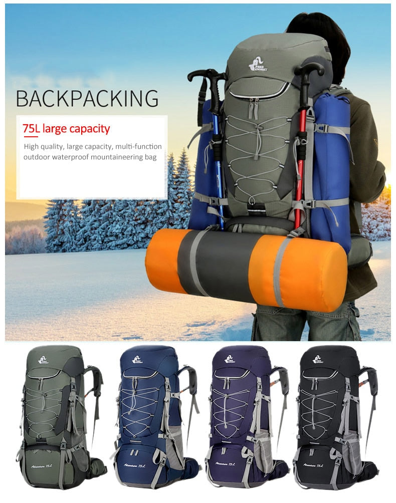 75L Camping Backpack Hiking Bag Sport Outdoor Bags With Rain Cover for Travel Climbing Mountaineering Trekking Camping Bag XA726WA