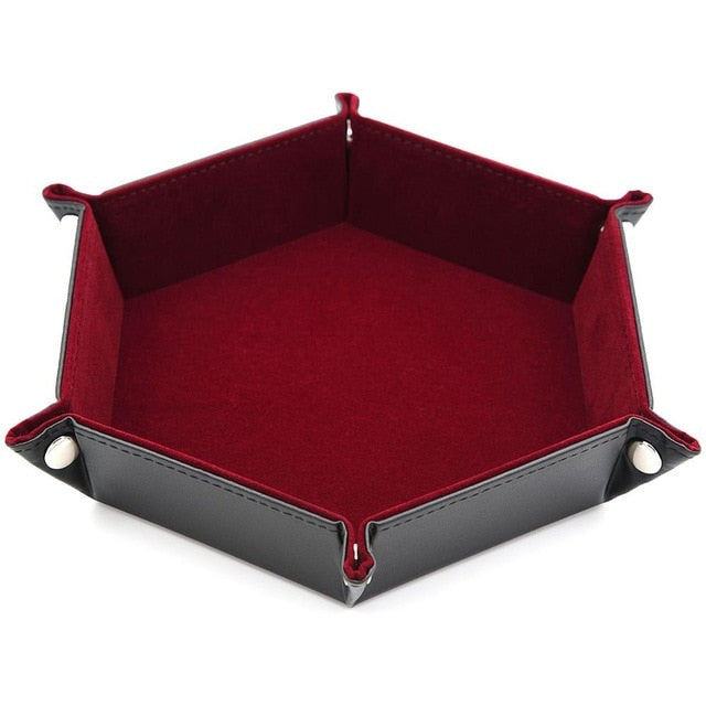 Hexagon Folding Dice tray with Red Velvet for Using Dice Games and Storage Keys Coins Jewelry or Other Small Trinkets