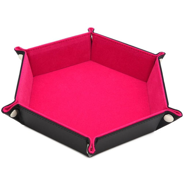 Hexagon Folding Dice tray with Red Velvet for Using Dice Games and Storage Keys Coins Jewelry or Other Small Trinkets