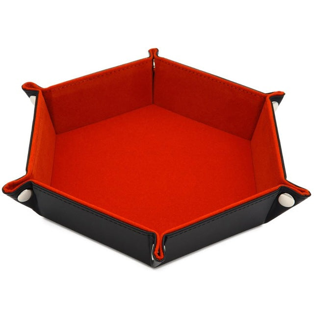 Hexagon Folding Dice tray with Red Velvet for Using Dice Games and Storage Keys Coins Jewelry or Other Small Trinkets