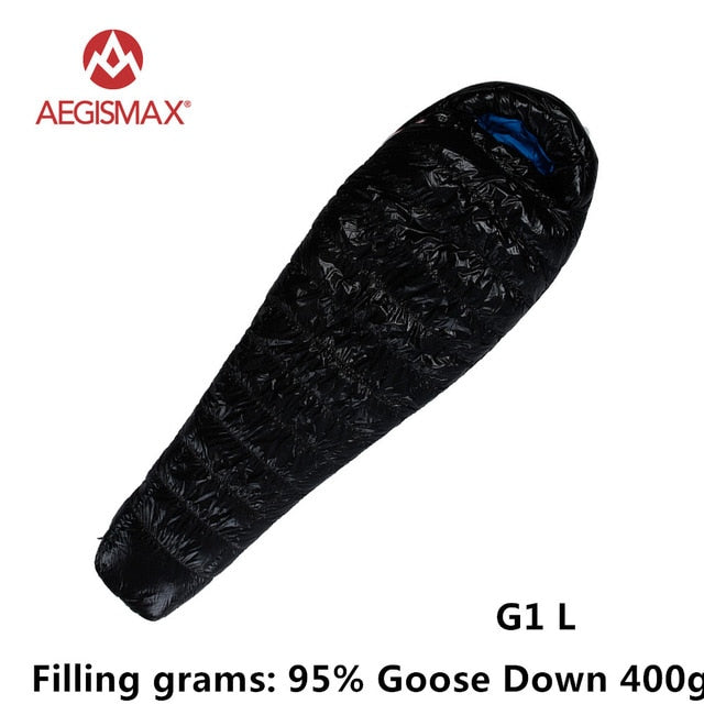 AEGISMAX 95% White Goose Down Mummy Camping Sleeping Bag Cold Winter Ultralight Baffle Design Camping Splicing FP800 G1-G5