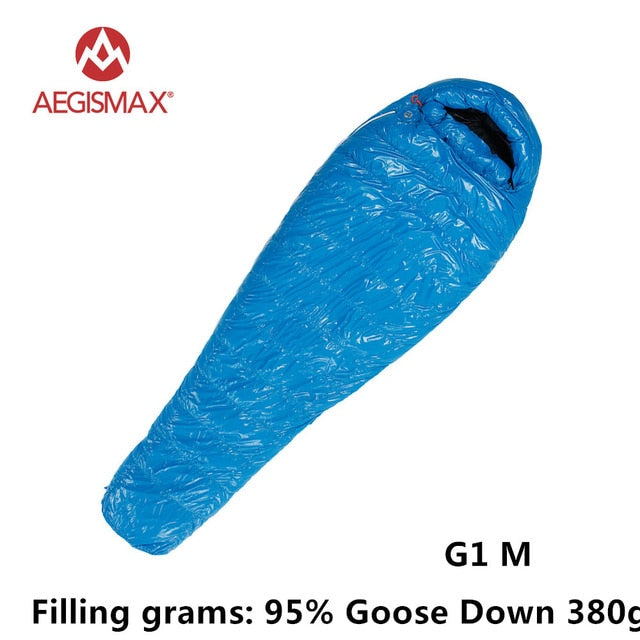 AEGISMAX 95% White Goose Down Mummy Camping Sleeping Bag Cold Winter Ultralight Baffle Design Camping Splicing FP800 G1-G5