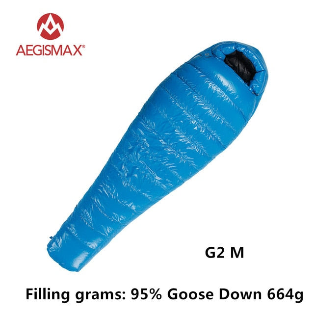 AEGISMAX 95% White Goose Down Mummy Camping Sleeping Bag Cold Winter Ultralight Baffle Design Camping Splicing FP800 G1-G5