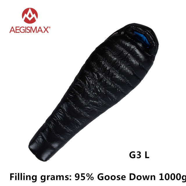 AEGISMAX 95% White Goose Down Mummy Camping Sleeping Bag Cold Winter Ultralight Baffle Design Camping Splicing FP800 G1-G5