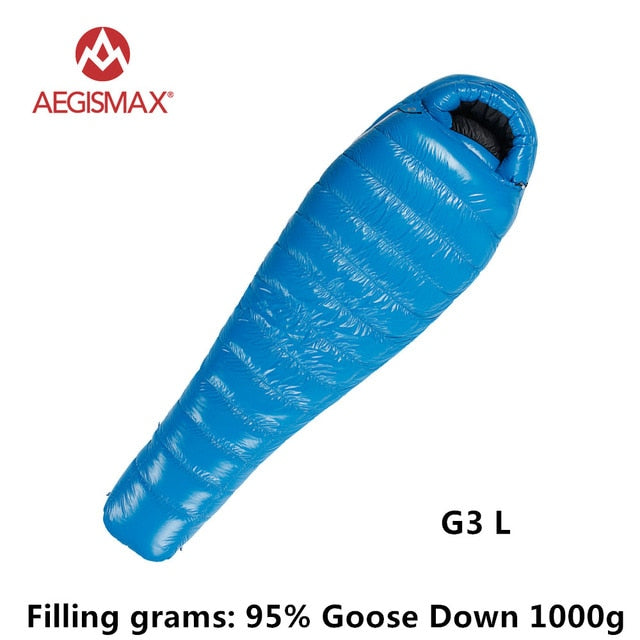 AEGISMAX 95% White Goose Down Mummy Camping Sleeping Bag Cold Winter Ultralight Baffle Design Camping Splicing FP800 G1-G5