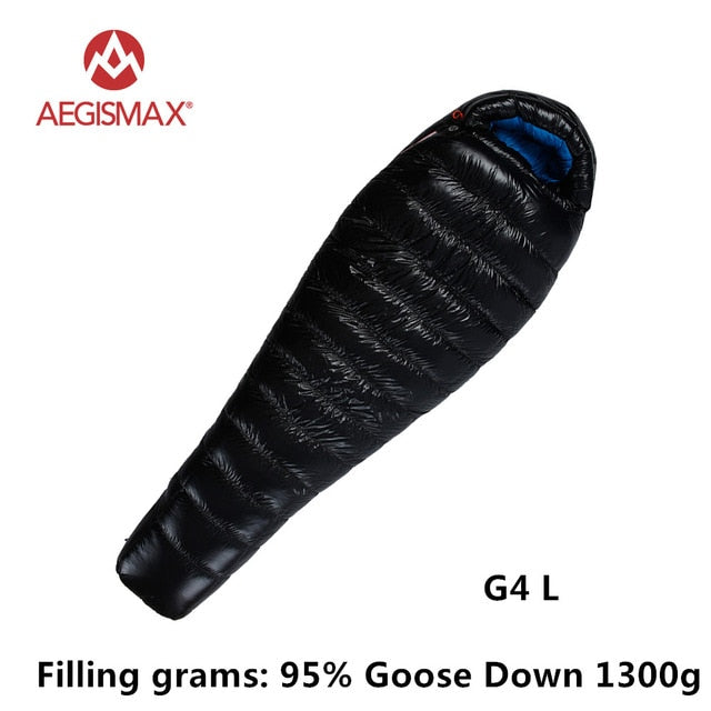 AEGISMAX 95% White Goose Down Mummy Camping Sleeping Bag Cold Winter Ultralight Baffle Design Camping Splicing FP800 G1-G5