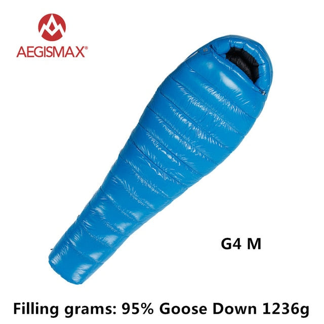 AEGISMAX 95% White Goose Down Mummy Camping Sleeping Bag Cold Winter Ultralight Baffle Design Camping Splicing FP800 G1-G5