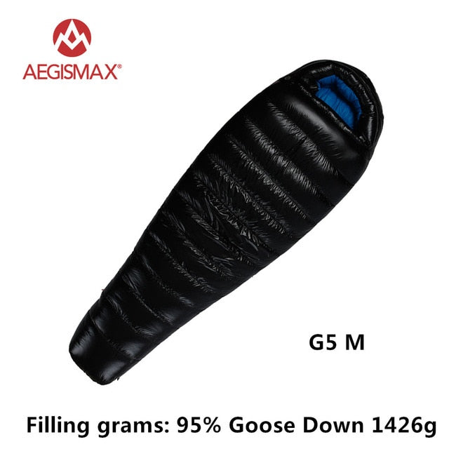 AEGISMAX 95% White Goose Down Mummy Camping Sleeping Bag Cold Winter Ultralight Baffle Design Camping Splicing FP800 G1-G5