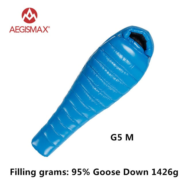 AEGISMAX 95% White Goose Down Mummy Camping Sleeping Bag Cold Winter Ultralight Baffle Design Camping Splicing FP800 G1-G5