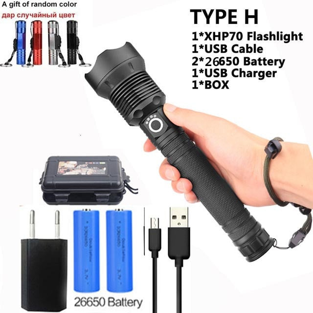 90000 lumens XLamp xhp70.2 hunting most powerful led flashlight rechargeable usb torch cree xhp70 xhp50 18650 or 26650 battery