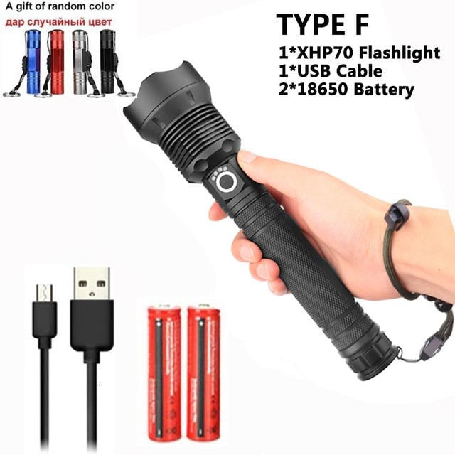 90000 lumens XLamp xhp70.2 hunting most powerful led flashlight rechargeable usb torch cree xhp70 xhp50 18650 or 26650 battery