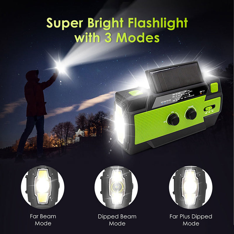 2020 Emergency Radio Flashlight Solar USB Battery Hand Crank Powered Radio AM/FM/WB 4000mA Power Bank Flashlight IPX3 Waterproof