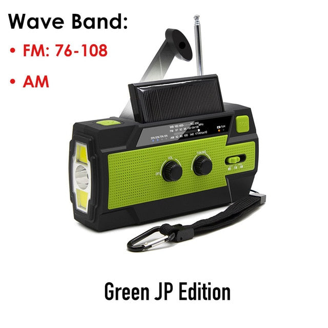 2020 Emergency Radio Flashlight Solar USB Battery Hand Crank Powered Radio AM/FM/WB 4000mA Power Bank Flashlight IPX3 Waterproof