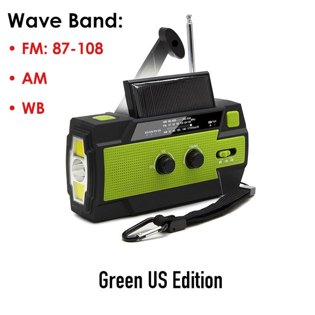 2020 Emergency Radio Flashlight Solar USB Battery Hand Crank Powered Radio AM/FM/WB 4000mA Power Bank Flashlight IPX3 Waterproof