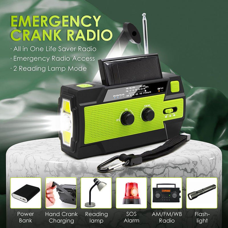 2020 Emergency Radio Flashlight Solar USB Battery Hand Crank Powered Radio AM/FM/WB 4000mA Power Bank Flashlight IPX3 Waterproof