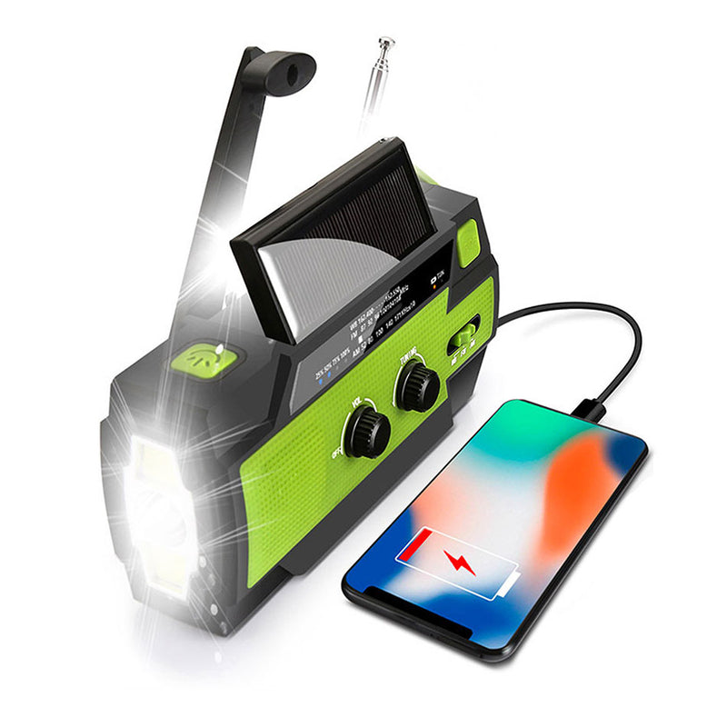 2020 Emergency Radio Flashlight Solar USB Battery Hand Crank Powered Radio AM/FM/WB 4000mA Power Bank Flashlight IPX3 Waterproof