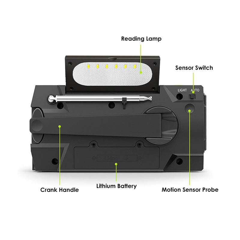 2020 Emergency Radio Flashlight Solar USB Battery Hand Crank Powered Radio AM/FM/WB 4000mA Power Bank Flashlight IPX3 Waterproof