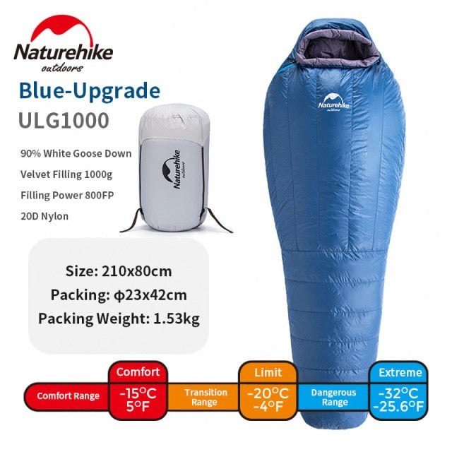 2020 New Naturehike Goose Down Mummy Sleeping Bag  Winter 20D 400T Nylon  Waterproof  Warm Sleeping Bag Portable Camping Travel