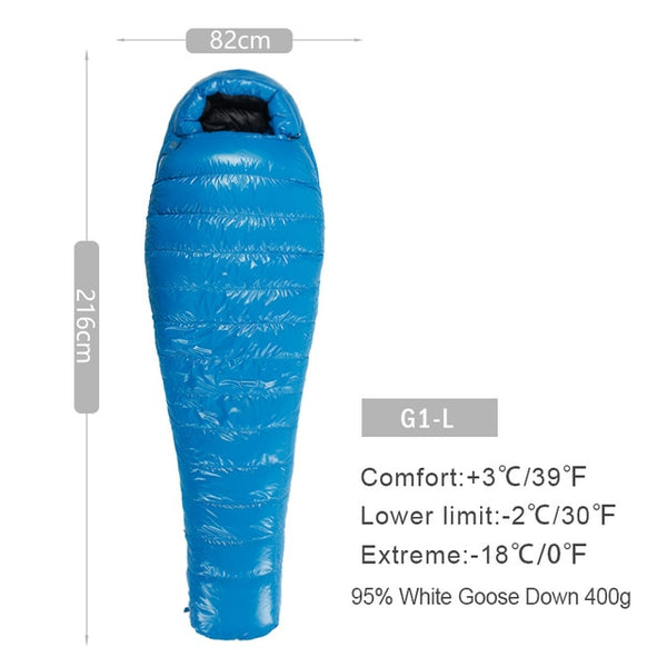 AEGISMAX G Series White Goose Down Mummy Camping Sleeping Bag Ultralight Baffle Design Outdoor Hiking Nylon Sleeping Bag